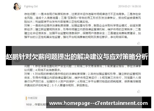 赵鹏针对欠薪问题提出的解决建议与应对策略分析 赵鹏针对欠薪问题提出的解决建议与应对策略分析